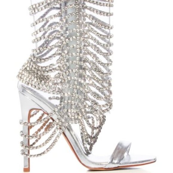 AZALEA WANG " ANGELIC  LAYERS " SILVER EMBELLISHED ANKLE SANDAL(BRAND NEW !!!!! - Picture 5 of 7